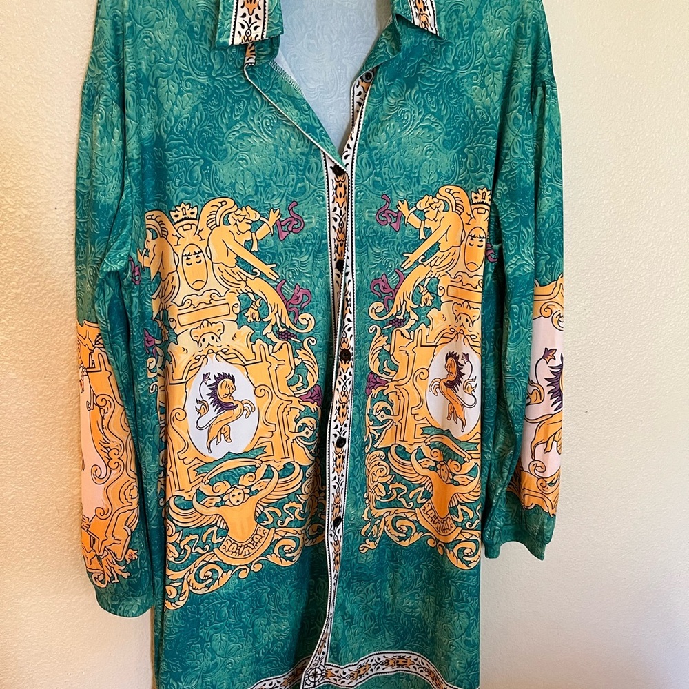 Vintage Green and Gold Patterned Shirt